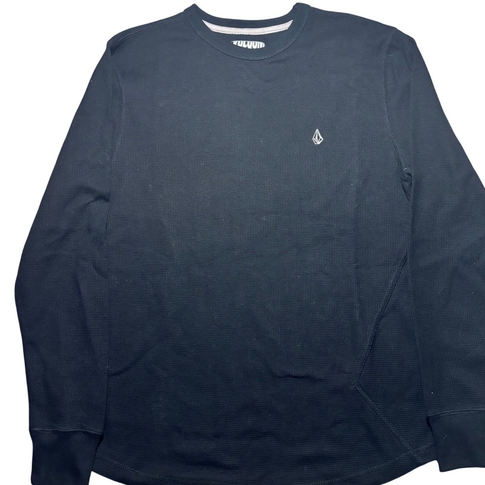 Volcom Thermal Shirt Mens Large Black Good Waffle Knit Long Sleeve Stone Logo
